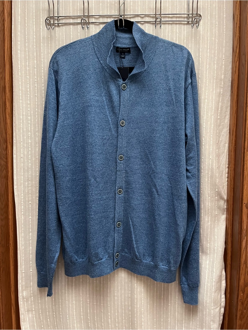Peter Millar MS23XS05 Linen Merino Wool Cardigan Sweater Marina Blue NWT XL